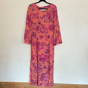 Free People pink and coral floral Melrose printed bell sleeve maxi dress size 10